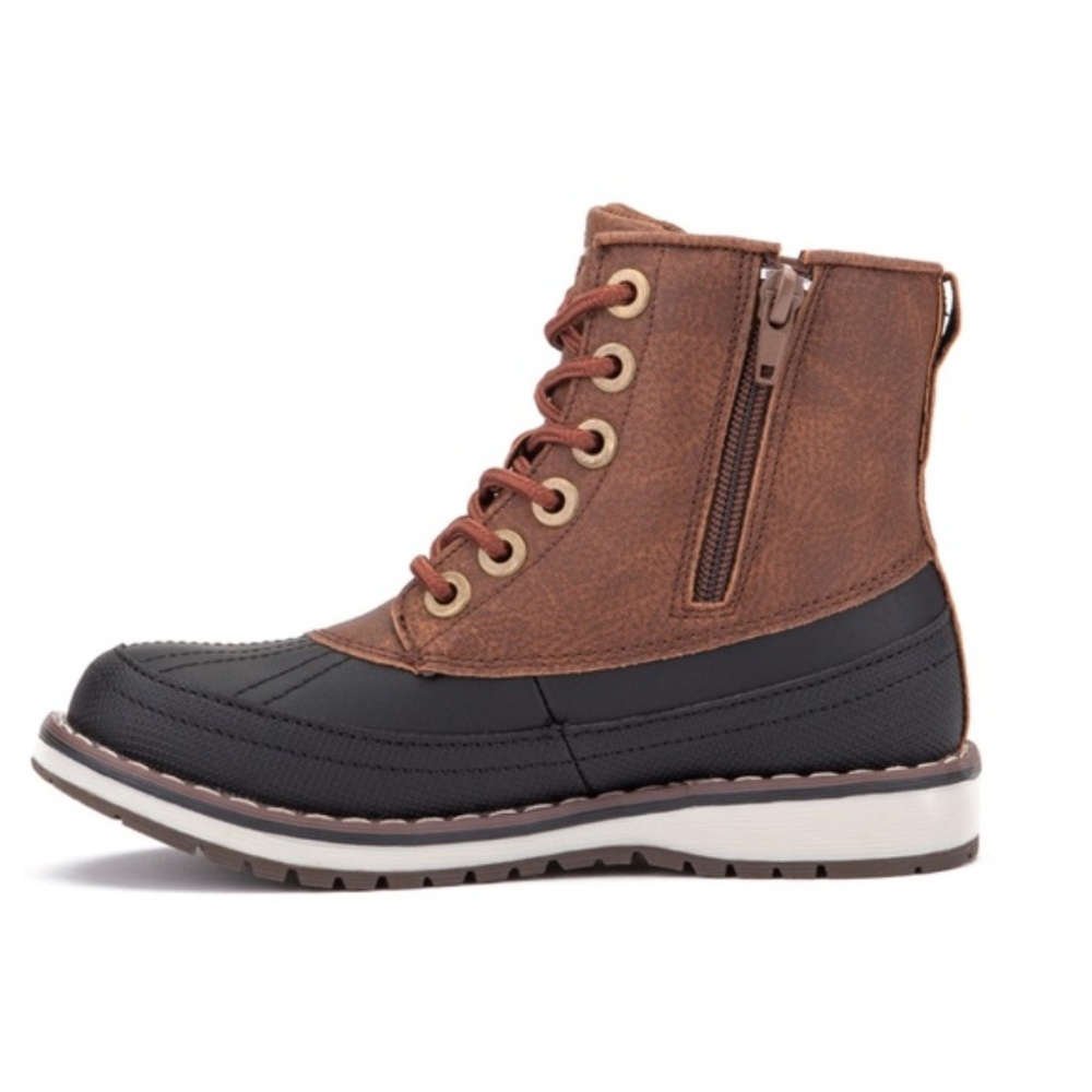 NEW** BOYS BLACK/ BROWN LACE UP DUCK BOOTS - Picture 4 of 4